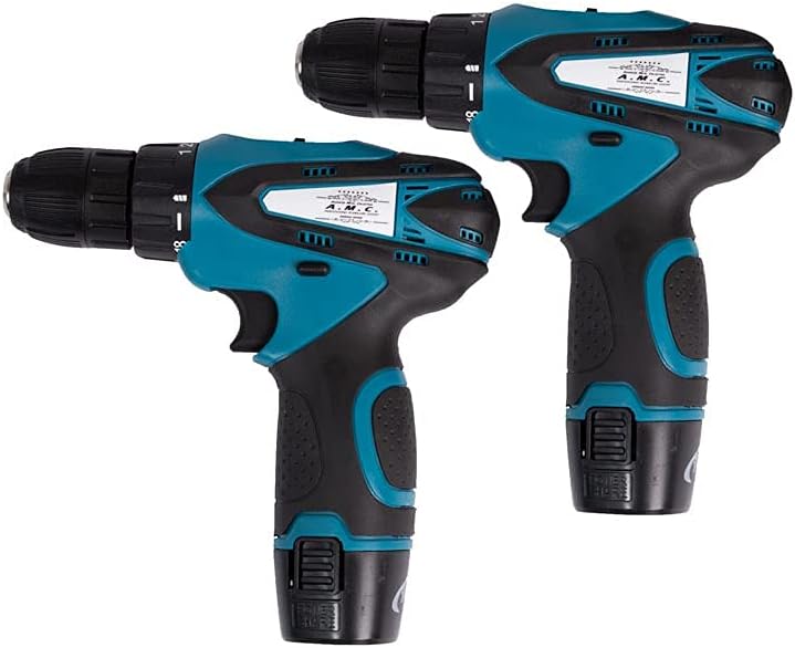 AMC Coppia di trapani avvitatore e tassellatore da 18 Volts doppia batteria a litio, caricabatteria e valigetta inclusa, mandrino autoserrante con impugnatura ergonomica e sistema antivibrante