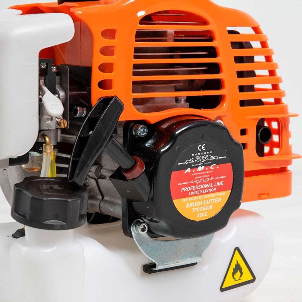 AMC Decespugliatore a scoppio multifunzione 2 in 1 52cc 2 tempi professionale con testina doppio filo da 2 mm e disco tre denti in acciaio rinforzato tagliasiepi e bordo