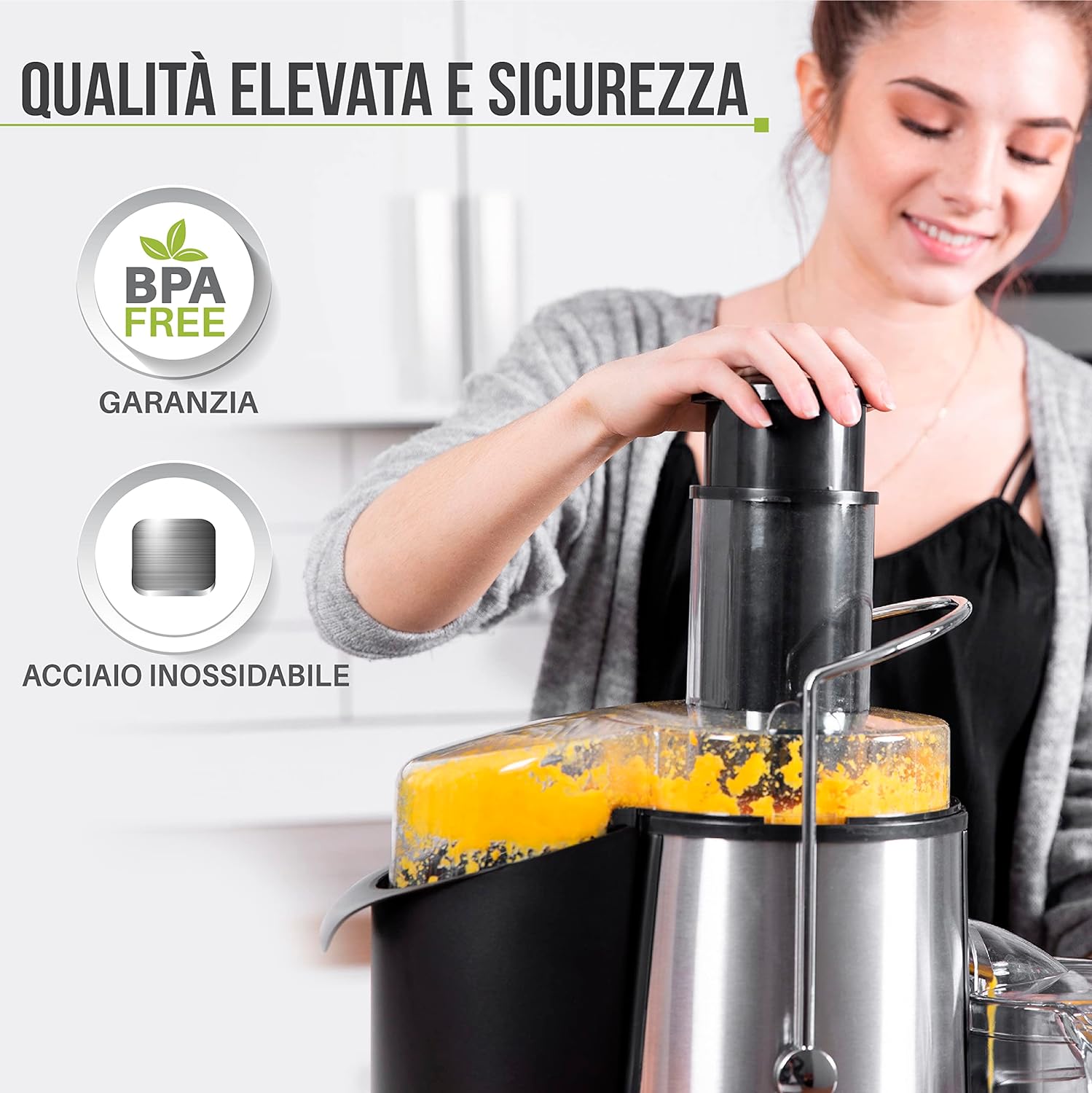 Centrifuga Frutta e Verdura Professionale - Centrifugatore Estrattore, Grande Potenza 850W e 2 velocità - Centrifughe Estratti e Succhi Rigeneranti Apertura Larga 75mm, Base Anti-Scivolo